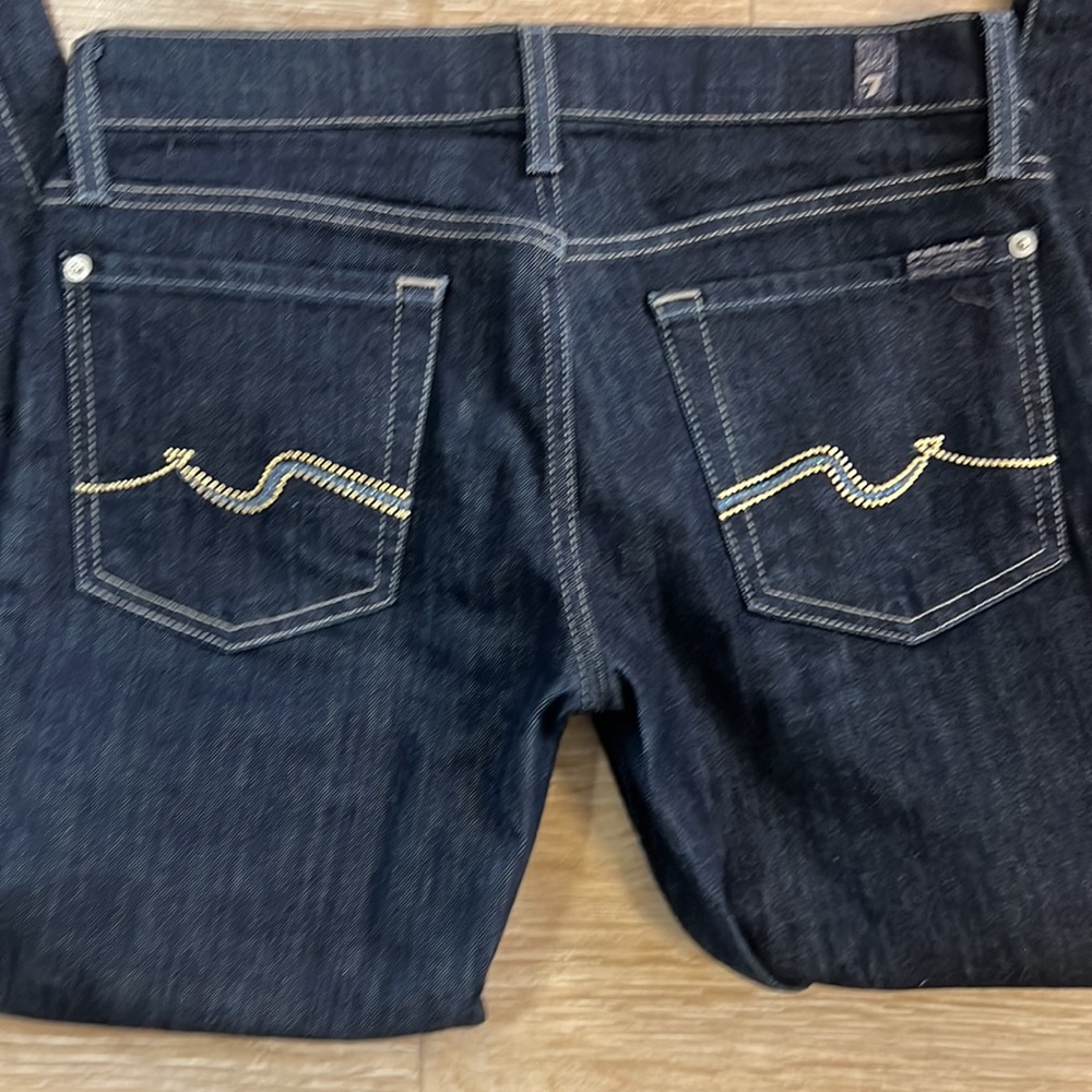7 for all mankind dark wash slim fit jeans size 28, 32 inseam rhinestone skinny